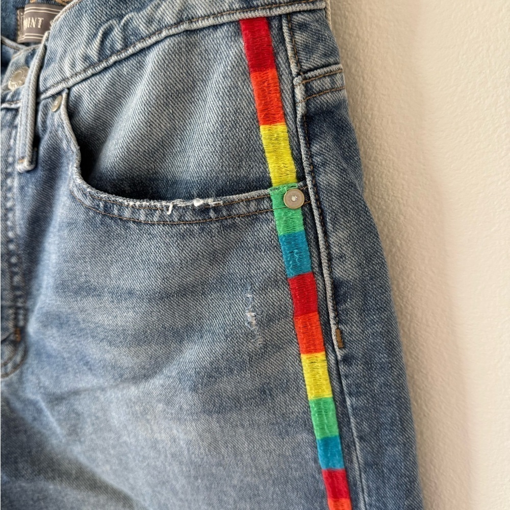 Point Sur Women's Denim Shorts with Colorful Side Stripes - Picture 2 of 4